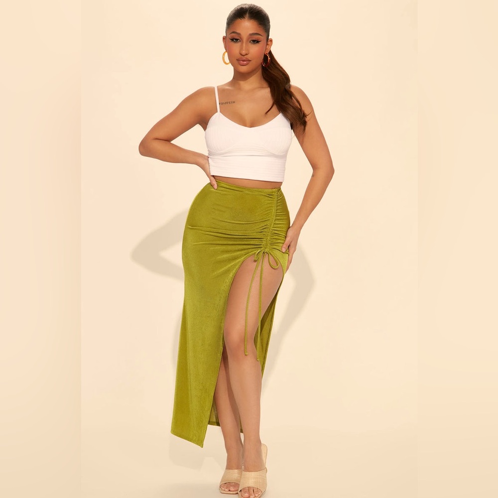 NWT Fashion Nova Higher Ground Slinky Maxi Skirt - Chartreuse